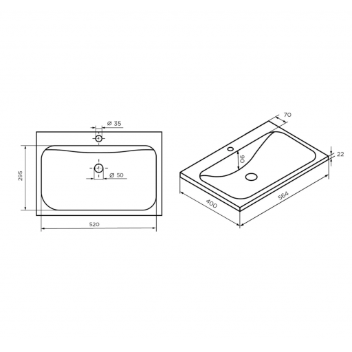 Раковина встраиваемая 1Marka Atom 60 Polytitan белая